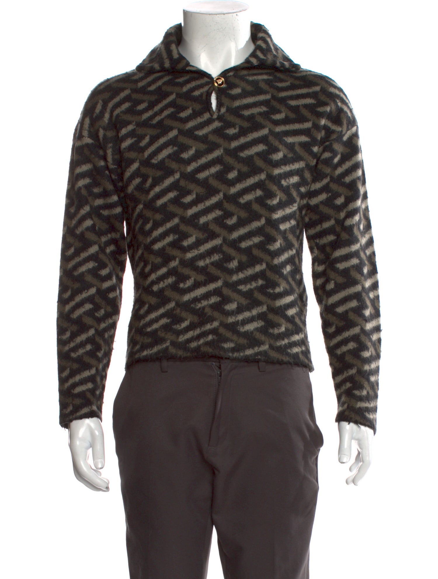 Versace Virgin Wool Printed Polo Sweater