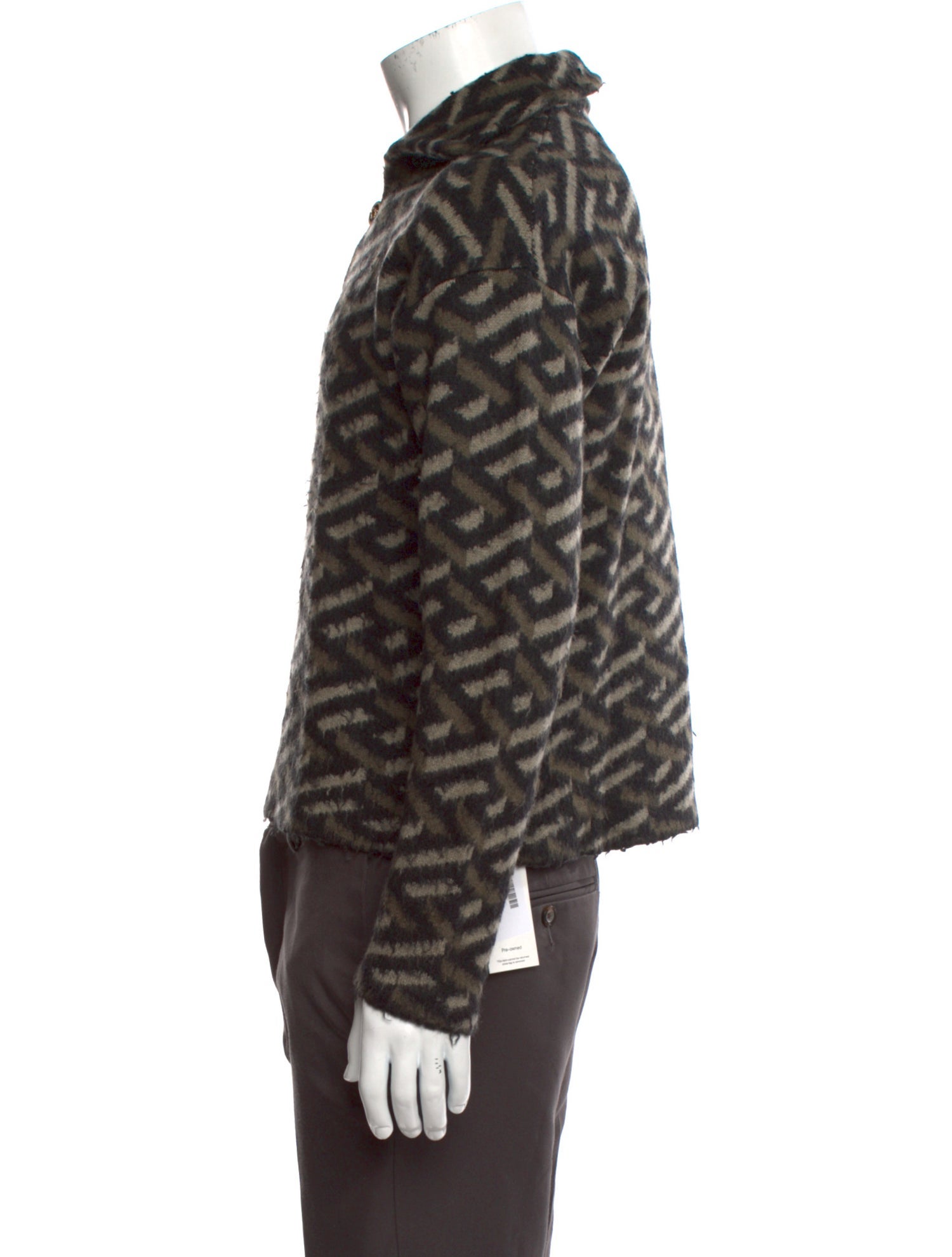 Versace Virgin Wool Printed Polo Sweater