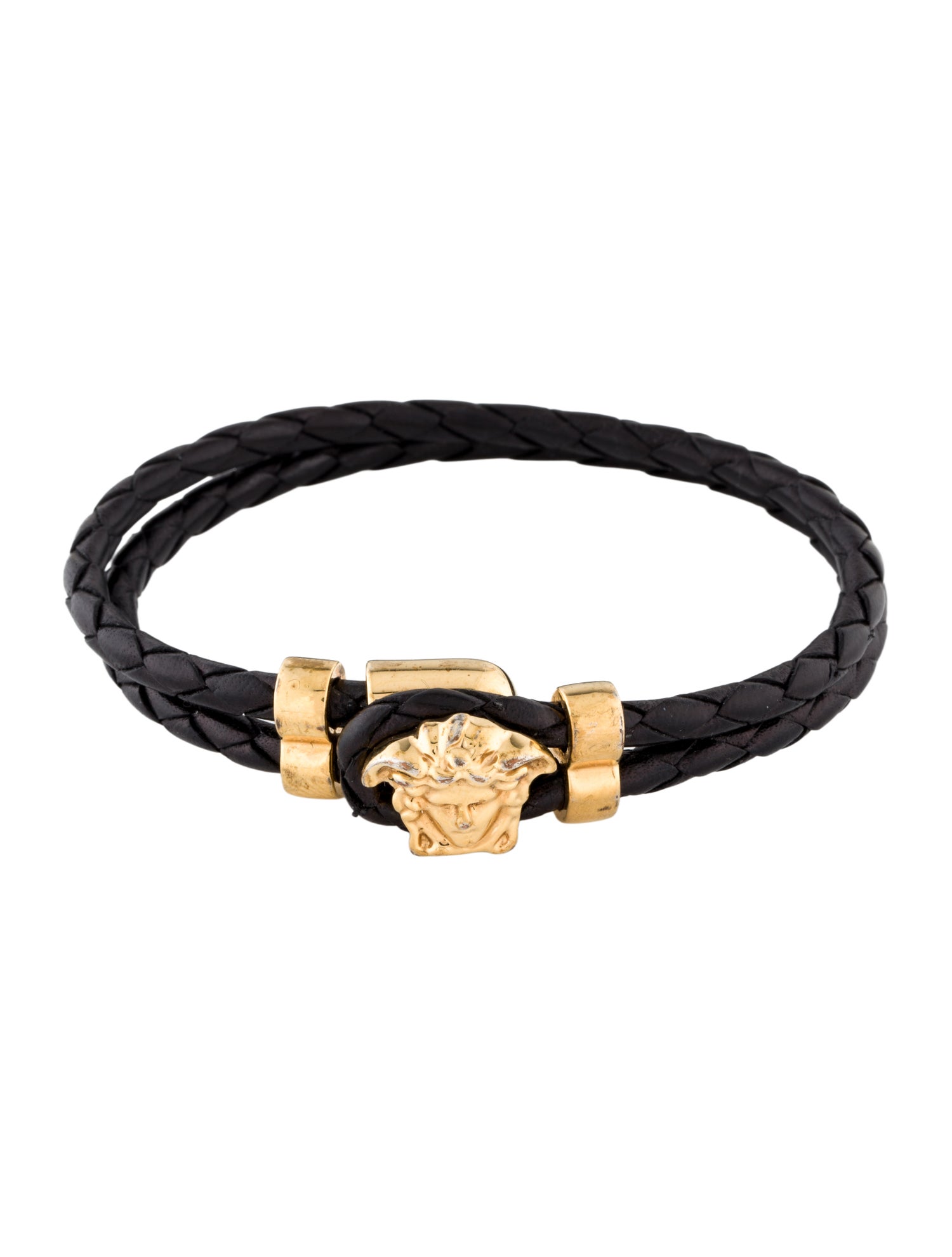 Versace Leather La Medusa Wrap Bracelet