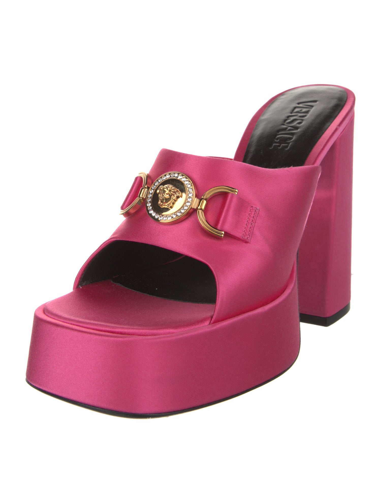 Versace Satin Crystal Embellishments Mules