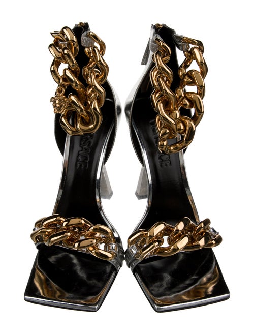 Versace Patent Leather Chain-Link Accents Sandals