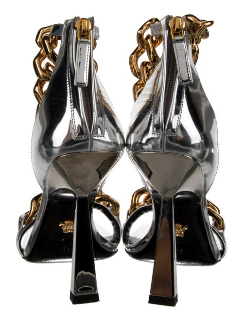 Versace Patent Leather Chain-Link Accents Sandals