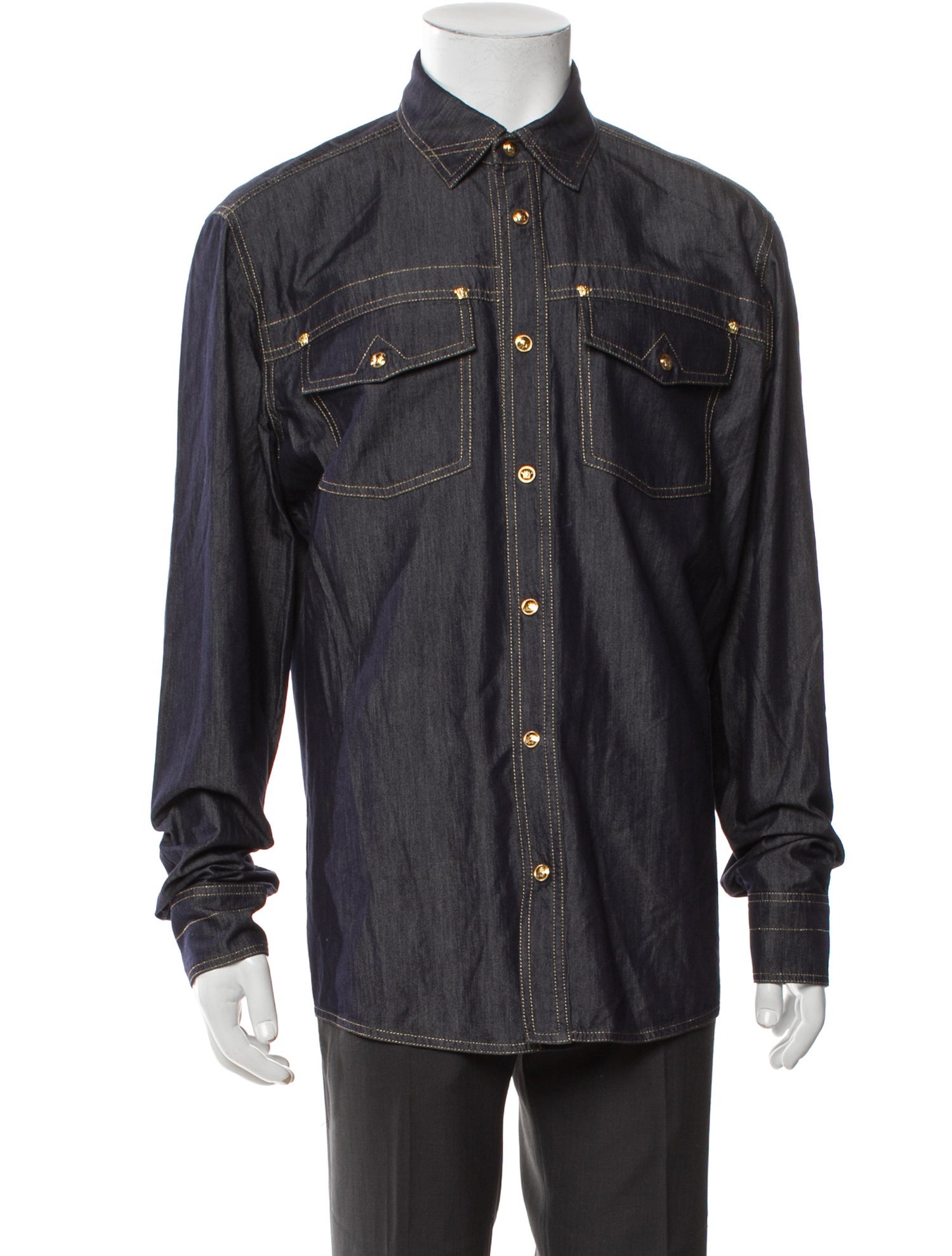 Versace Medusa Insignia Long Sleeve Denim Shirt