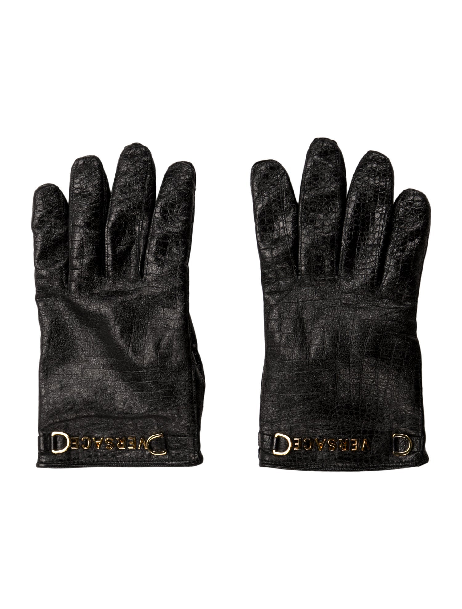 Versace Embossed Leather Gloves Vintage
