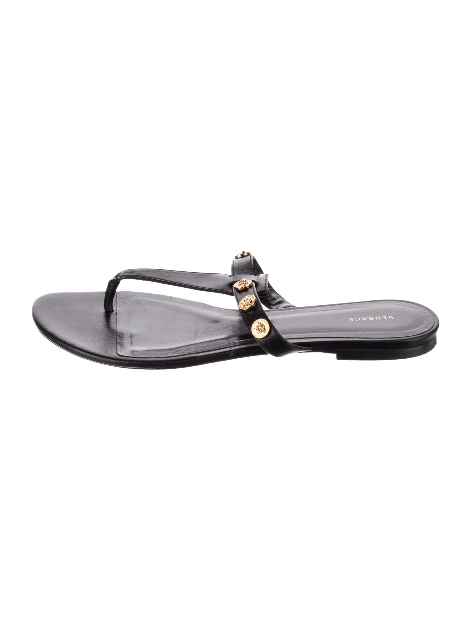 Versace Leather Studded Accents Flip Flops