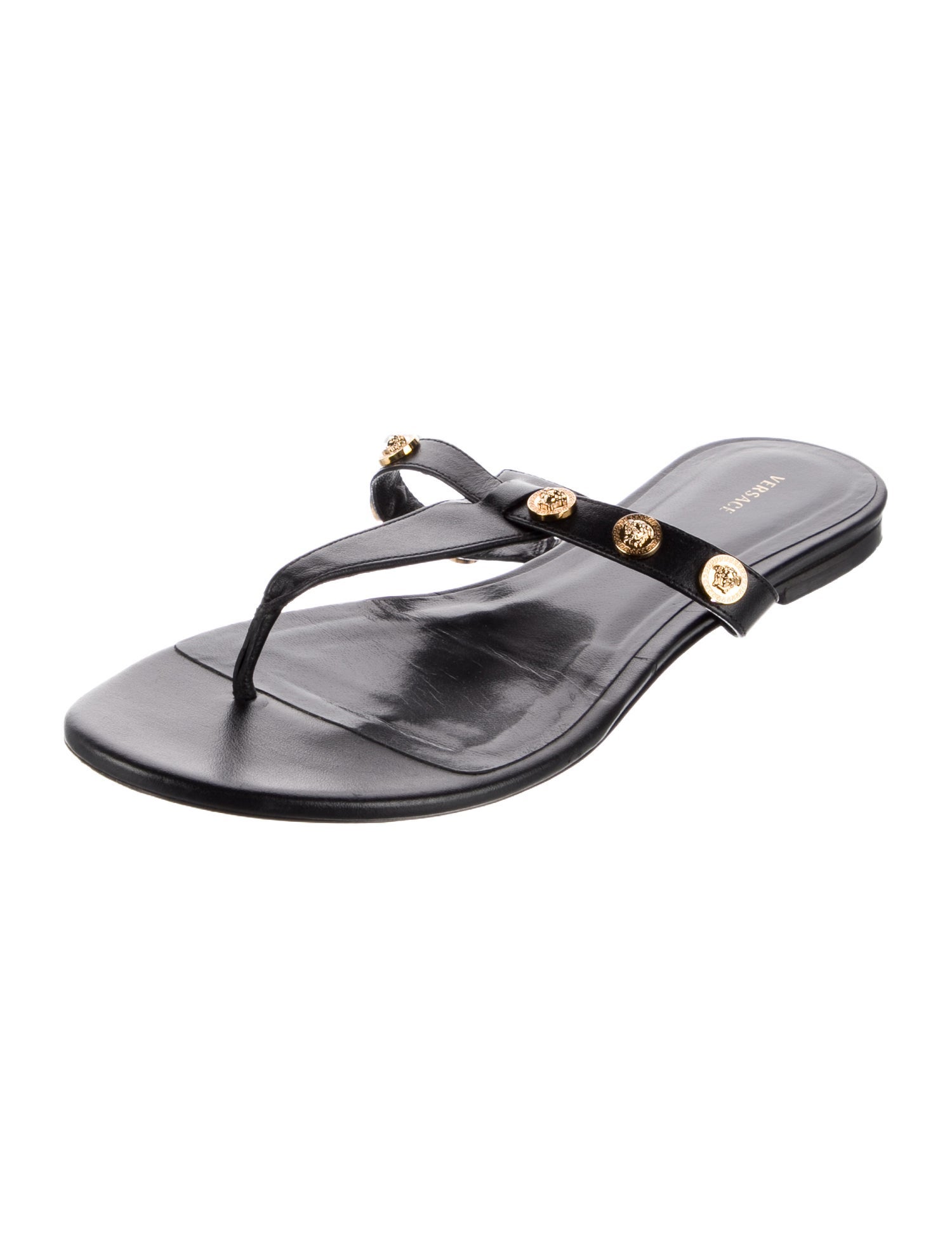 Versace Leather Studded Accents Flip Flops