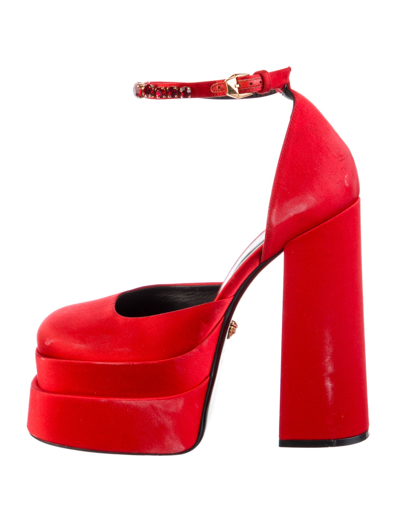 Versace Satin Crystal Embellishments D'Orsay Pumps