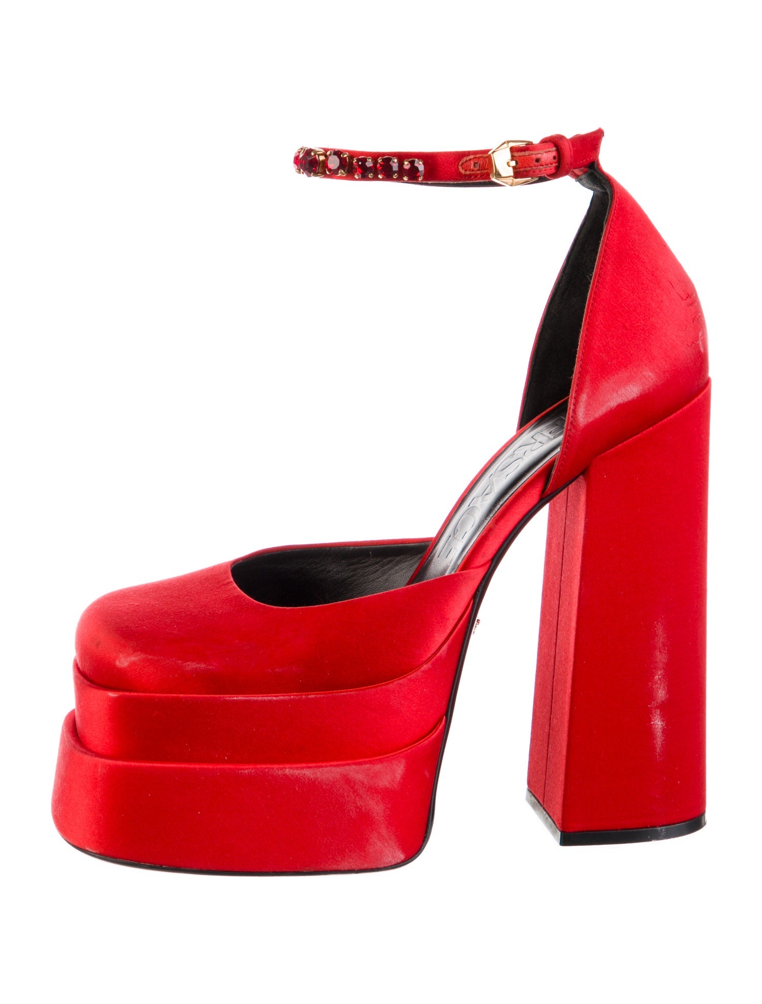 Versace Satin Crystal Embellishments D'Orsay Pumps