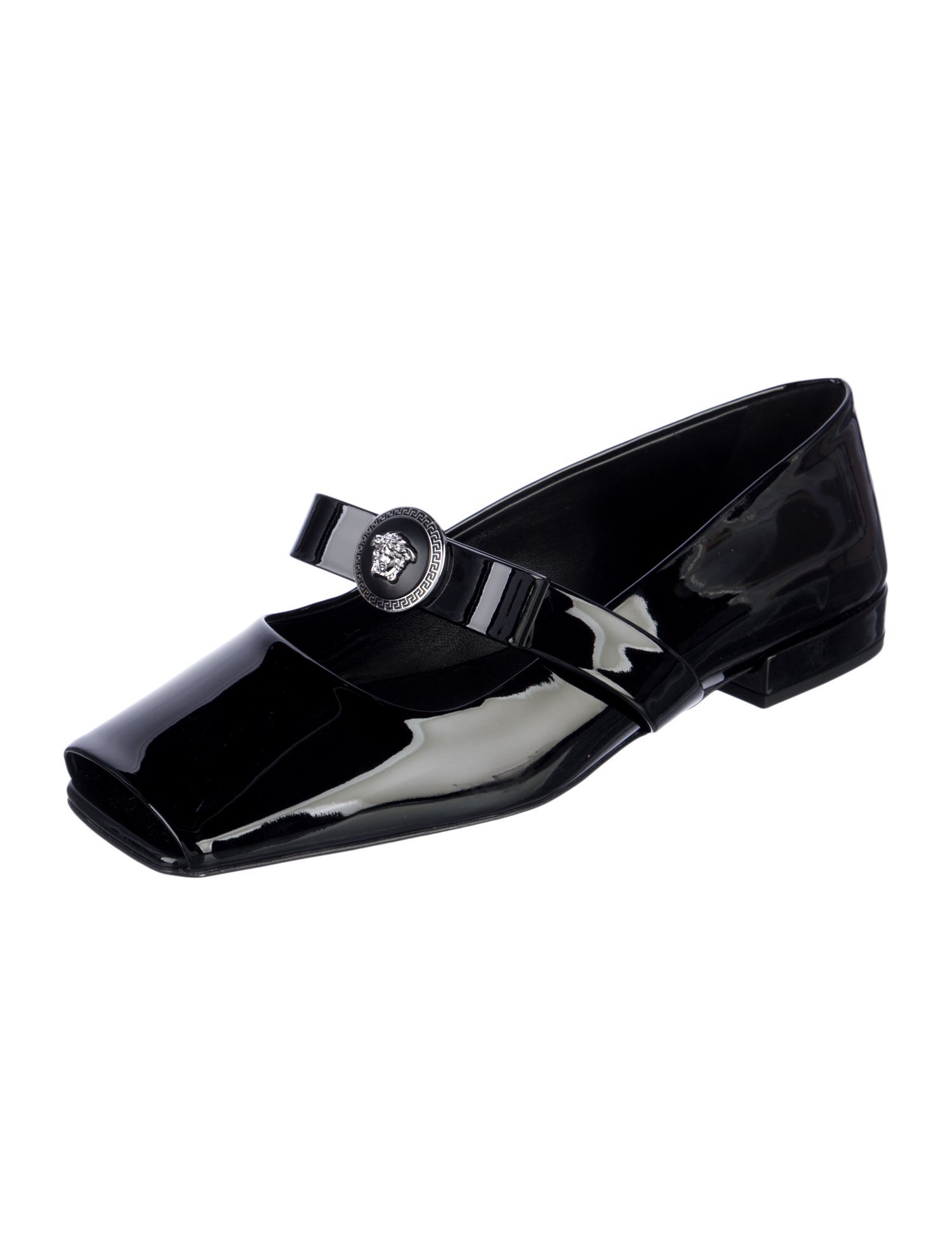 Versace Medusa Insignia Patent Leather Mary Jane Flats