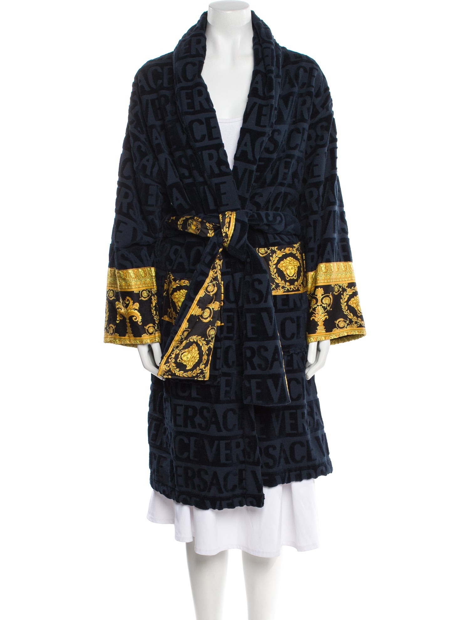 Versace Printed Embroidered Accent Robe