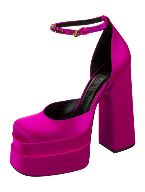 Versace Satin Crystal Embellishments D'Orsay Pumps