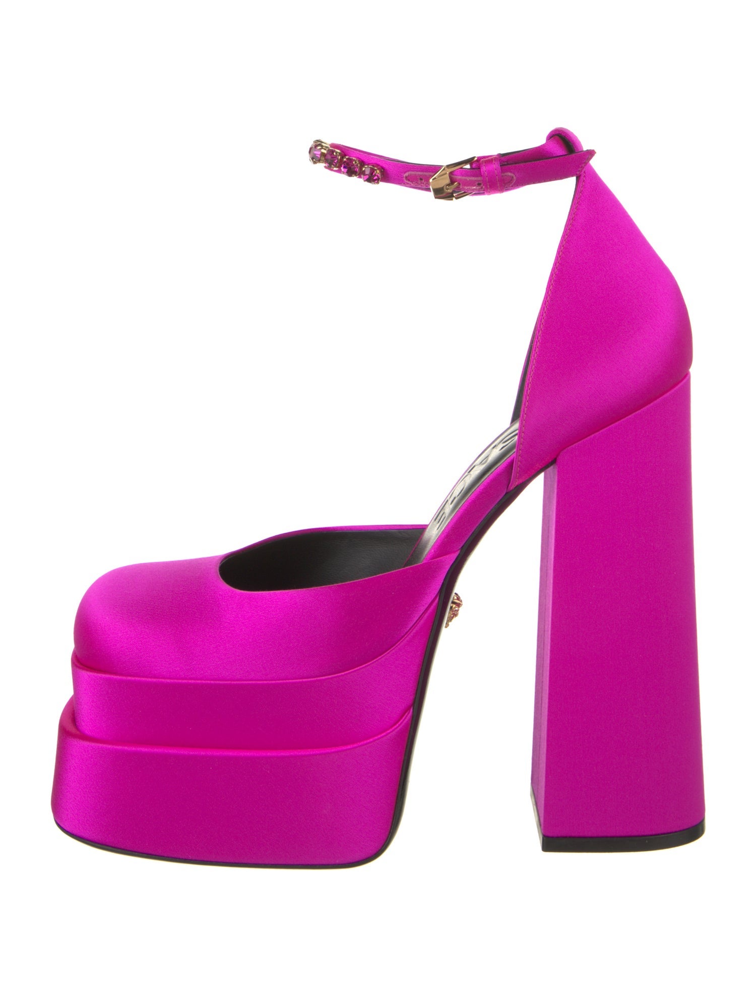 Versace Leather Crystal Embellishments D'Orsay Pumps