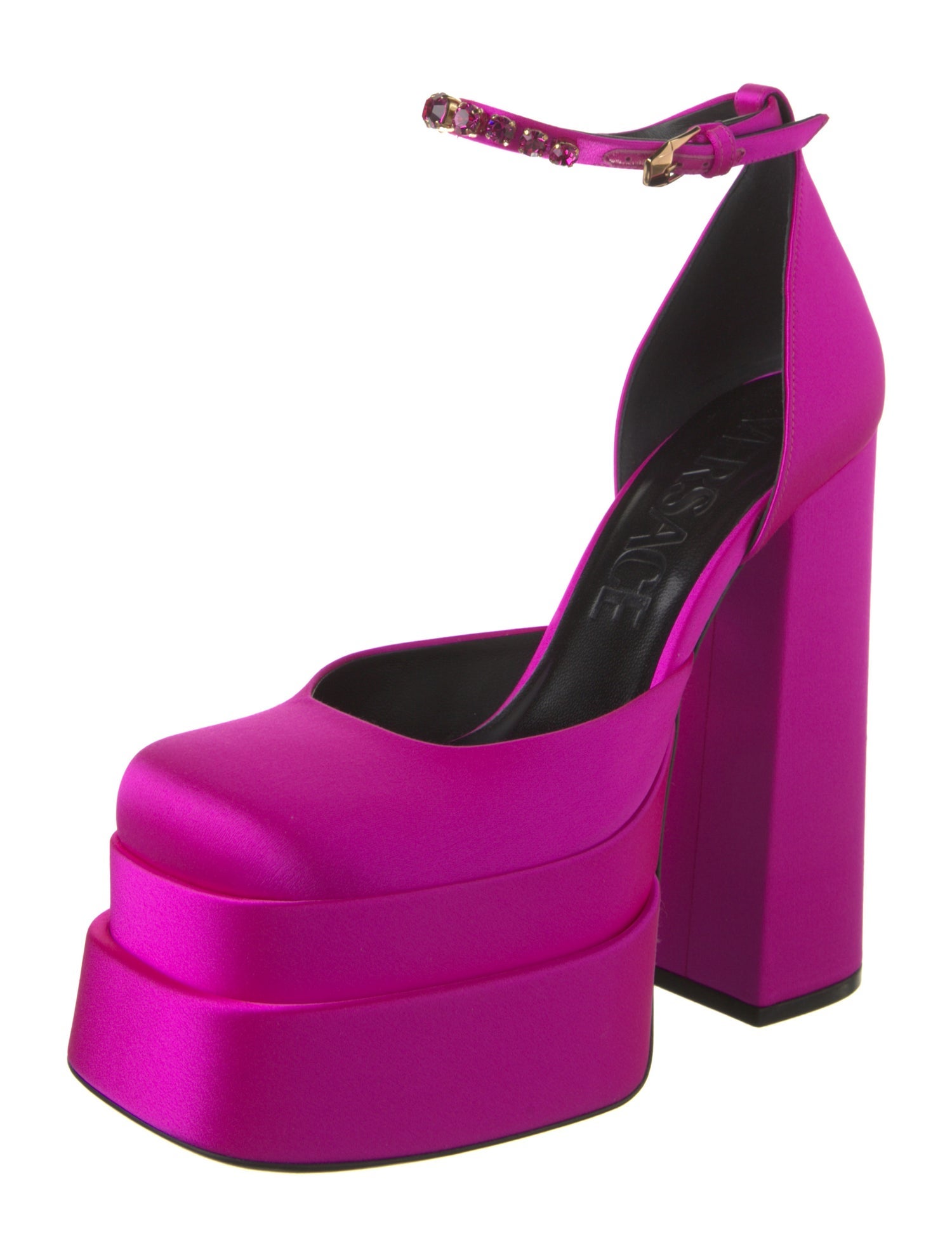 Versace Leather Crystal Embellishments D'Orsay Pumps