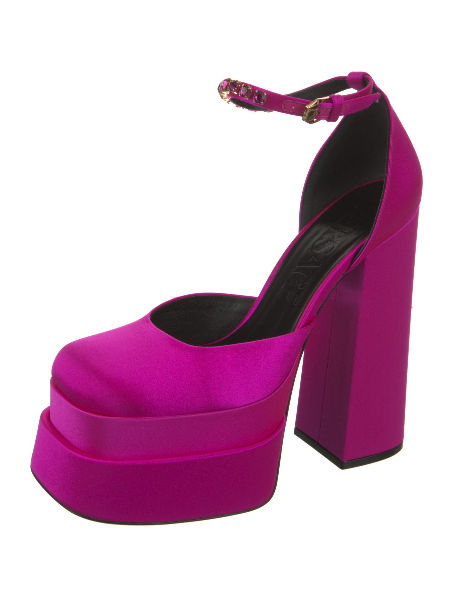 Versace Satin Crystal Embellishments D'Orsay Pumps