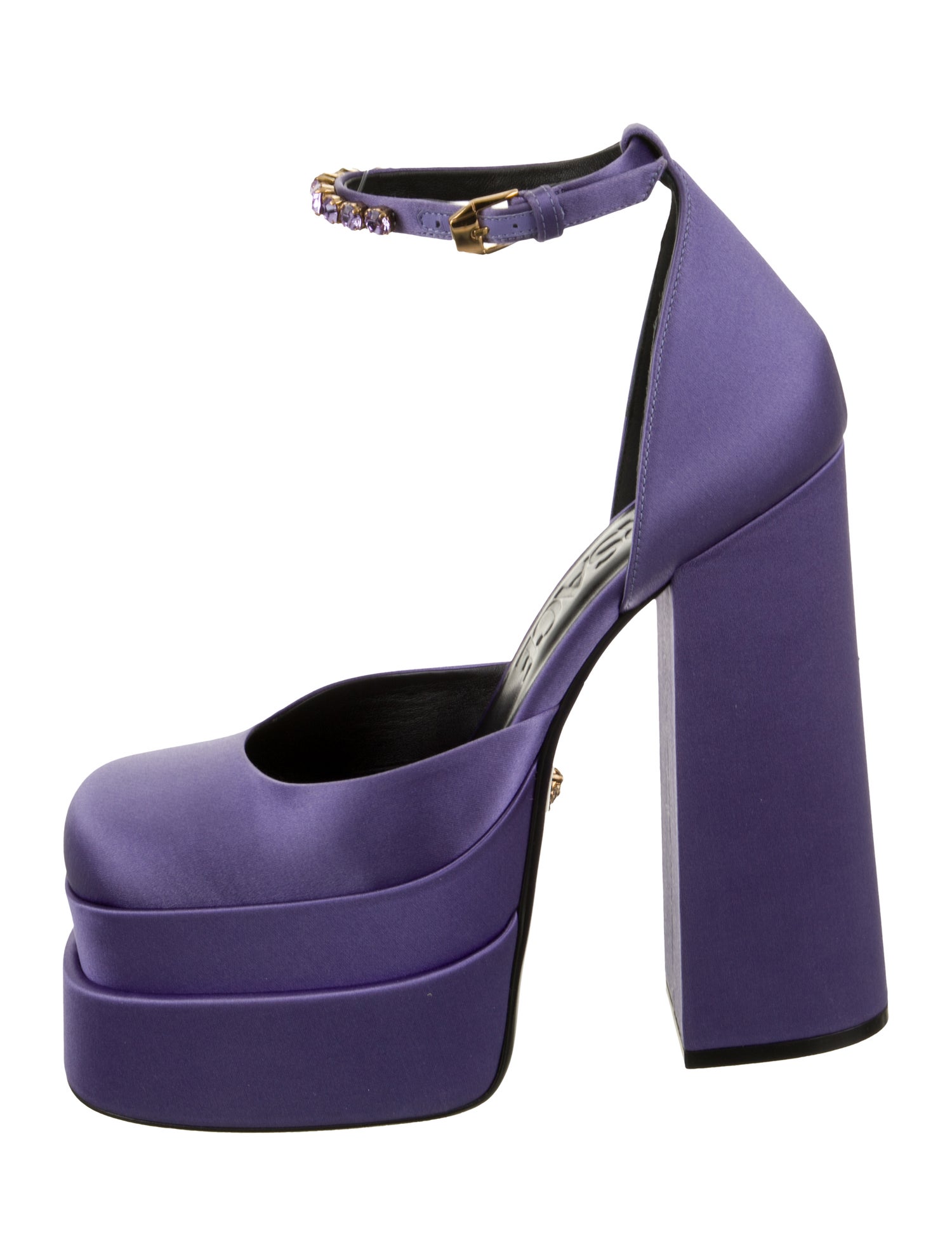 Versace Satin Crystal Embellishments D'Orsay Pumps