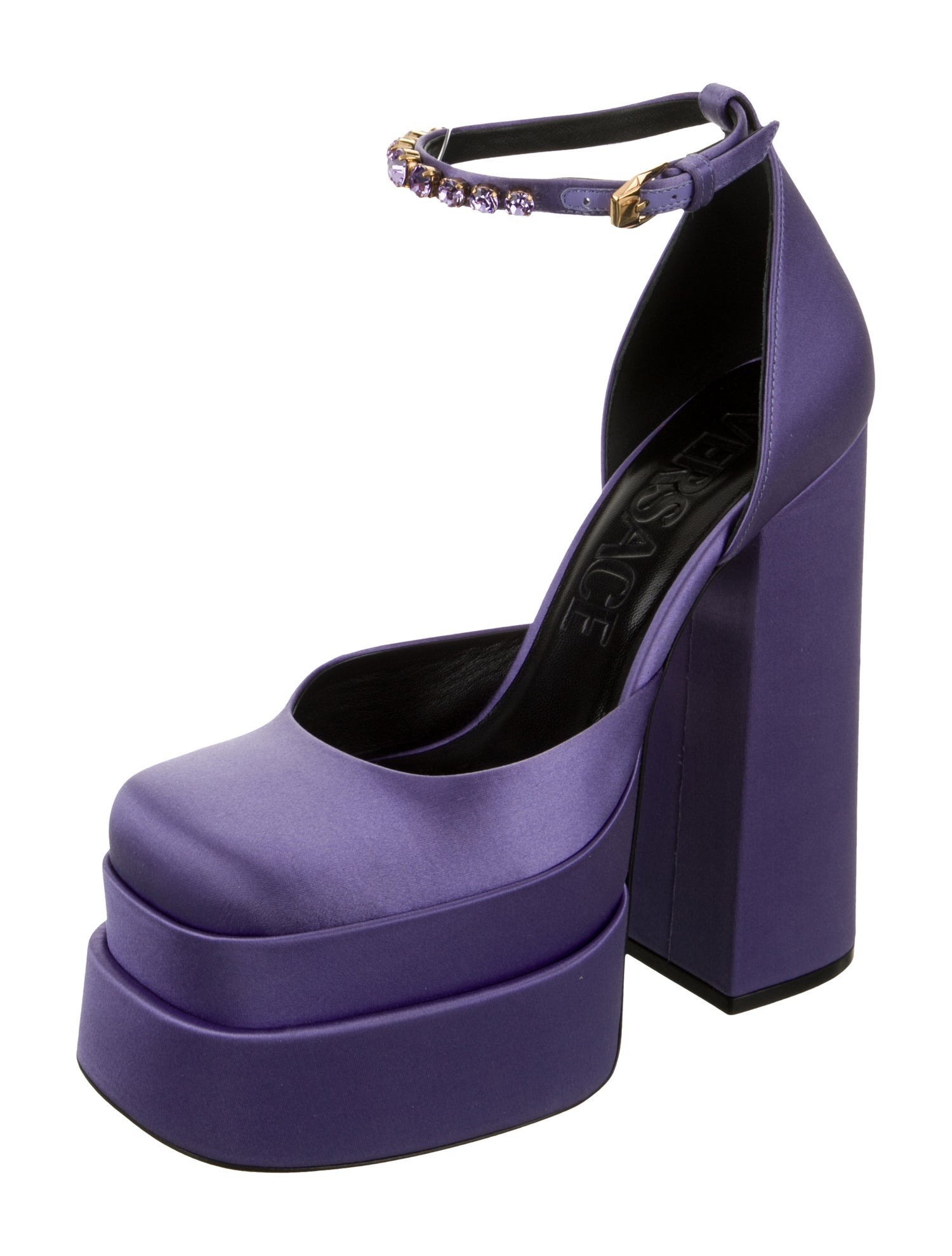 Versace Satin Crystal Embellishments D'Orsay Pumps