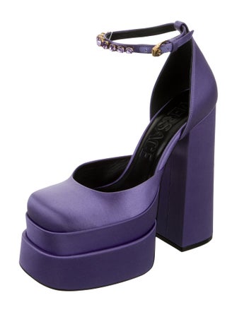 Versace Satin Crystal Embellishments D'Orsay Pumps