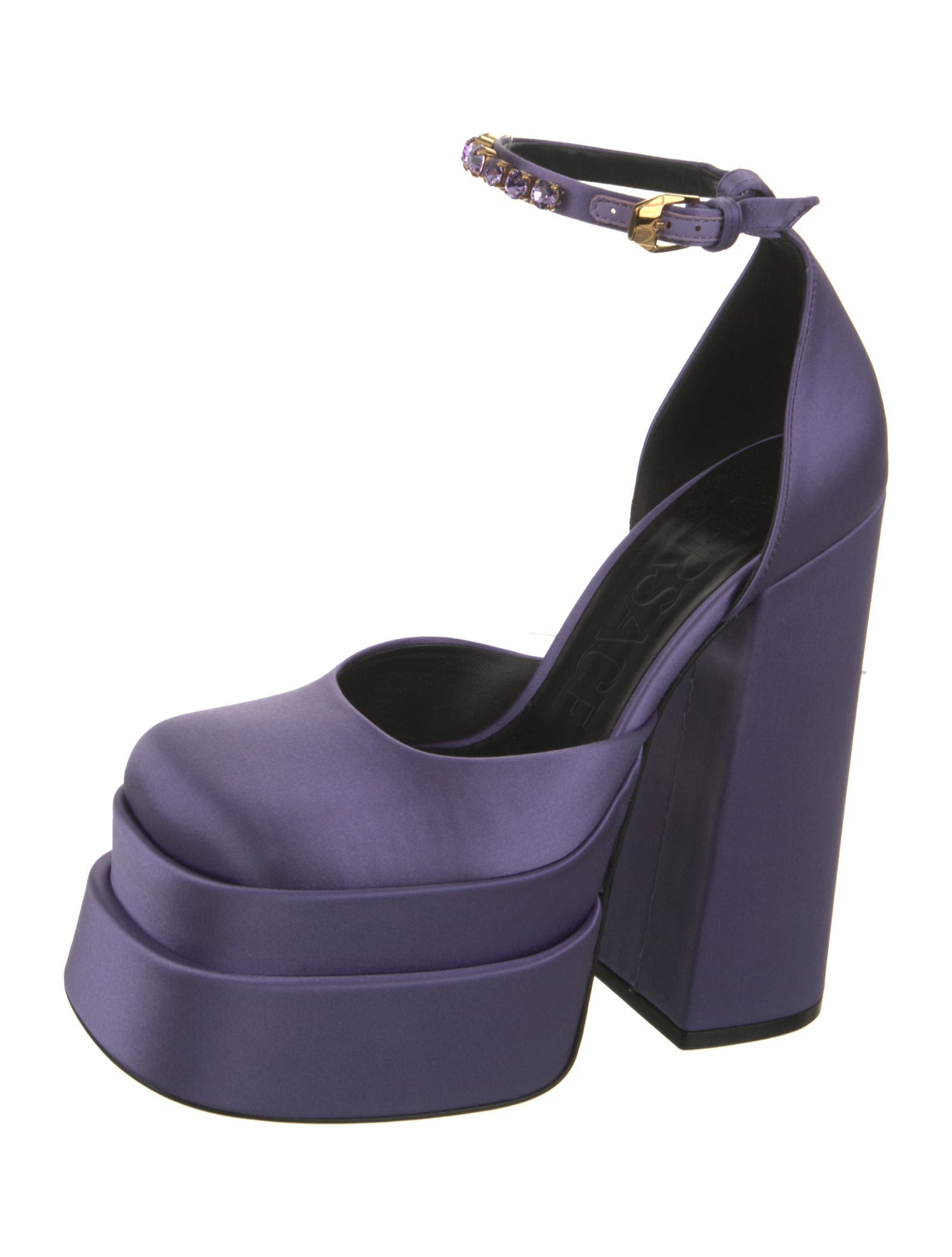 Versace Satin Crystal Embellishments D'Orsay Pumps