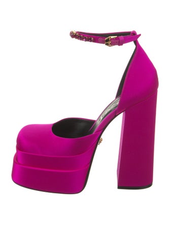 Versace Satin Crystal Embellishments D'Orsay Pumps