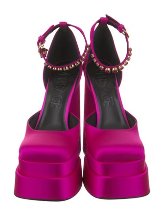 Versace Satin Crystal Embellishments D'Orsay Pumps