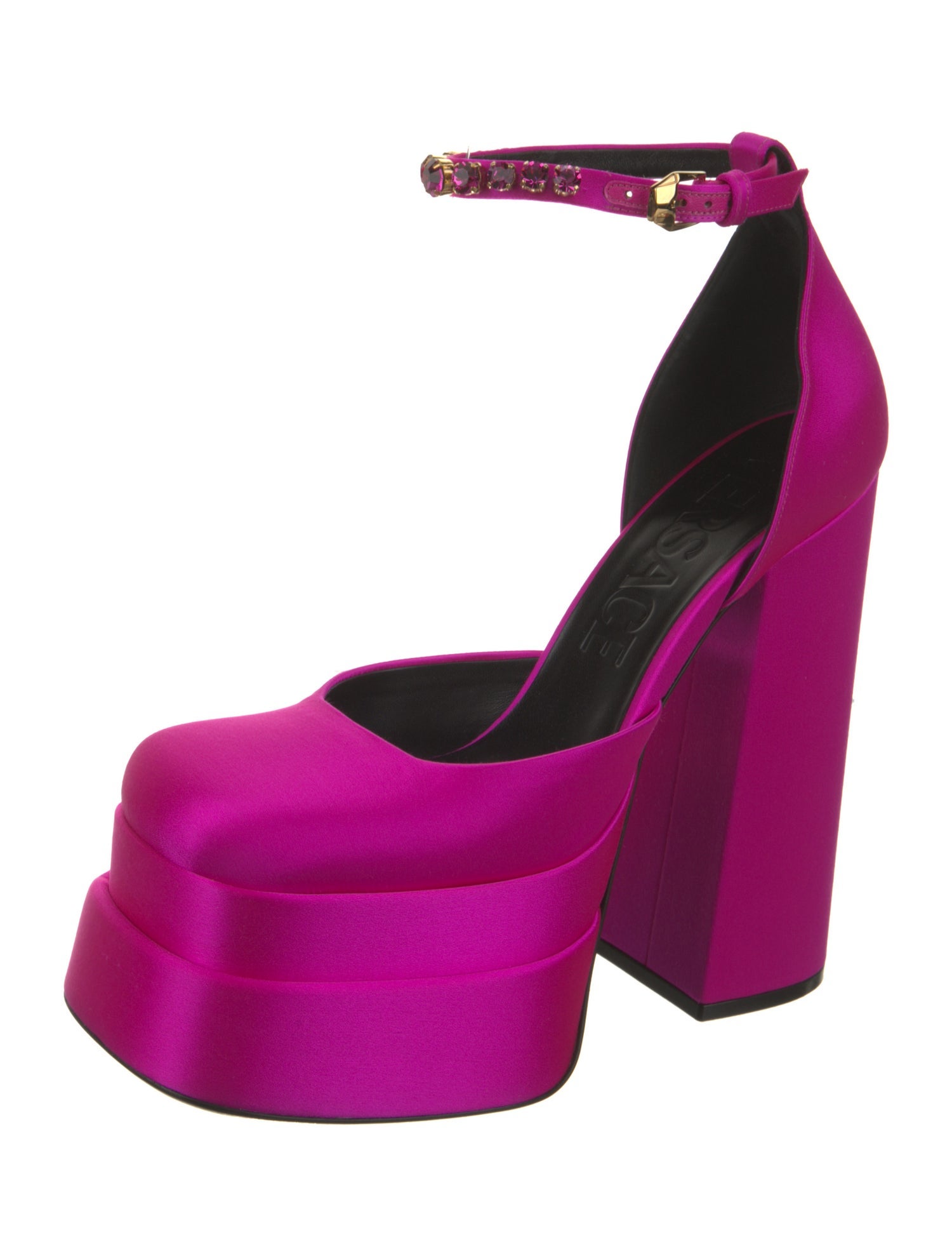 Versace Satin Crystal Embellishments D'Orsay Pumps