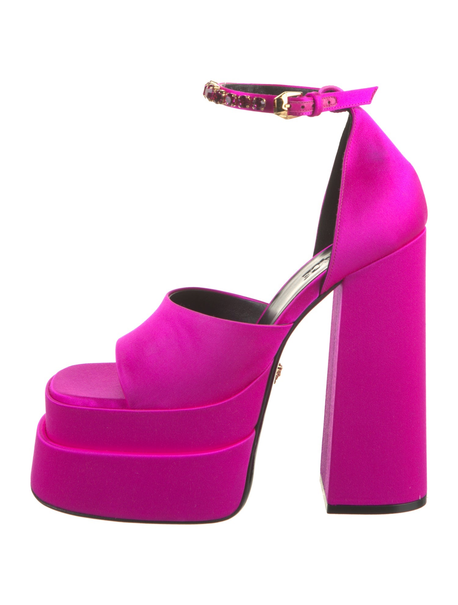 Versace Satin Leather Trim Embellishment D'Orsay Pumps