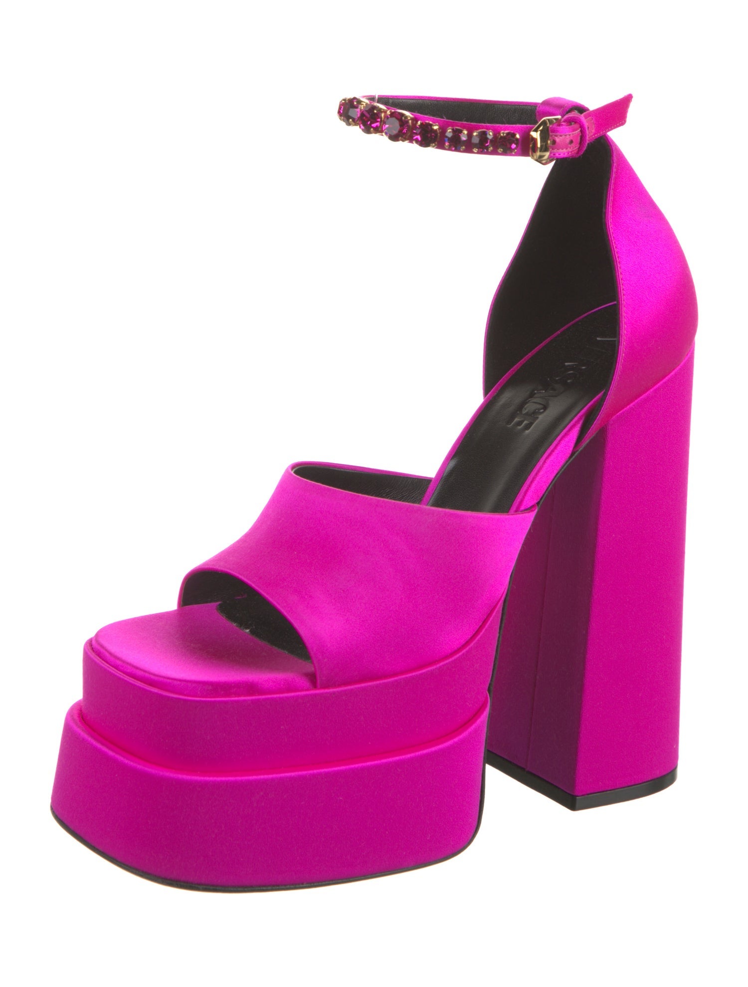 Versace Satin Leather Trim Embellishment D'Orsay Pumps