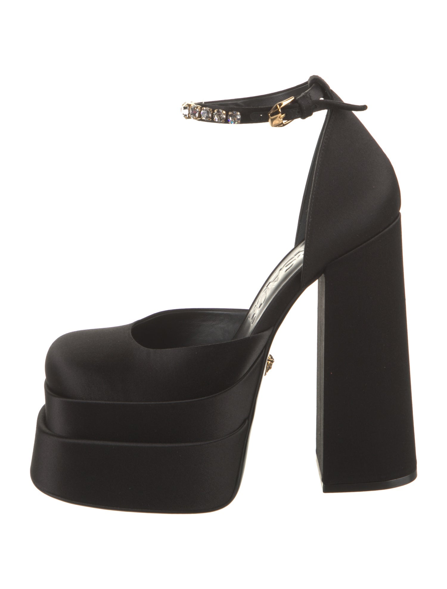 Versace Satin Crystal Embellishments D'Orsay Pumps