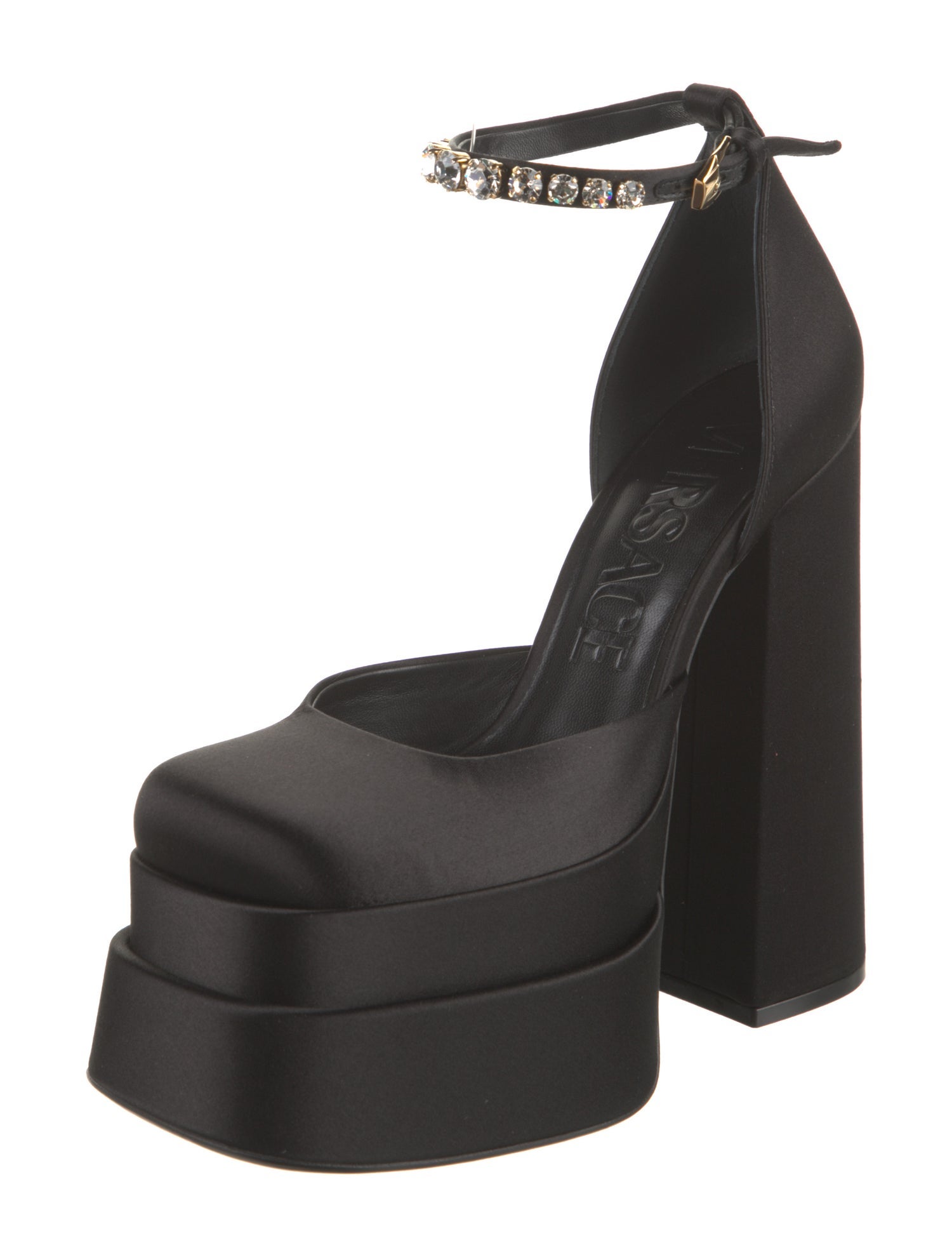 Versace Satin Crystal Embellishments D'Orsay Pumps