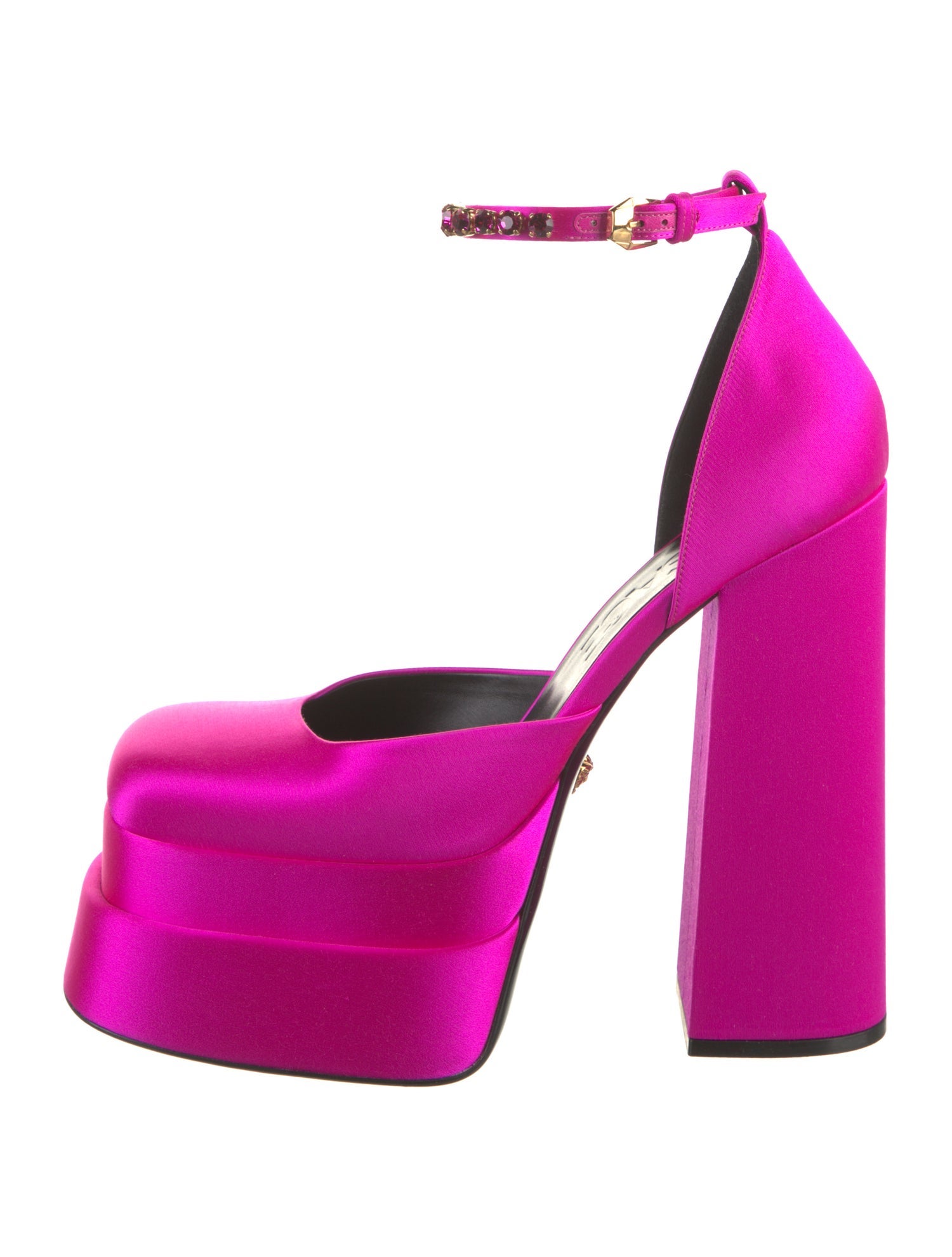 Versace Satin Crystal Embellishments D'Orsay Pumps