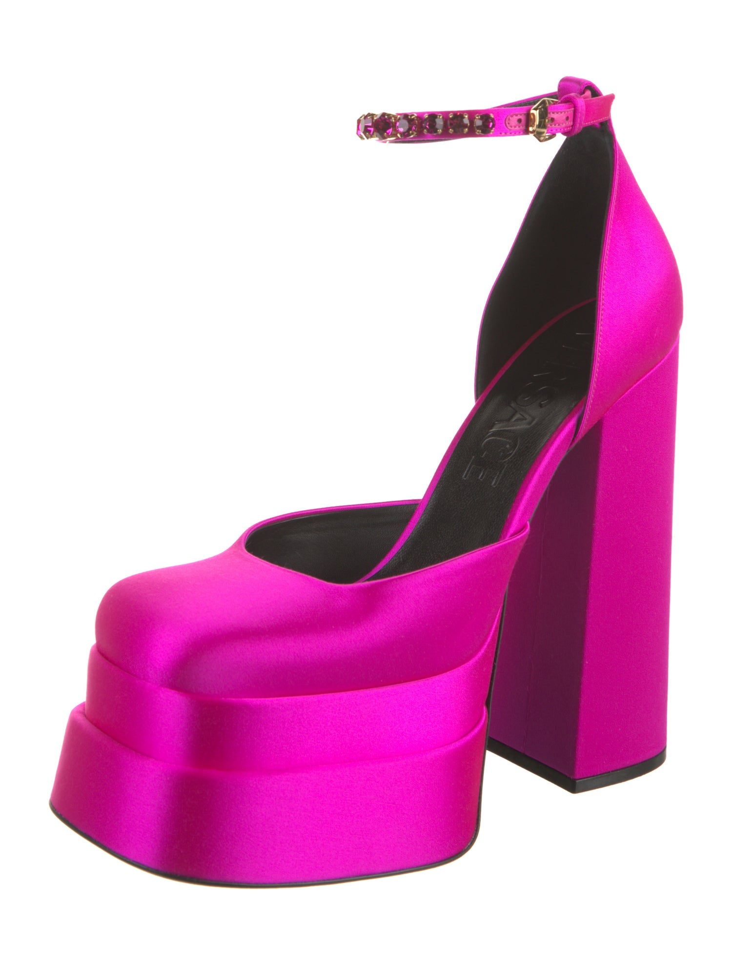 Versace Satin Crystal Embellishments D'Orsay Pumps