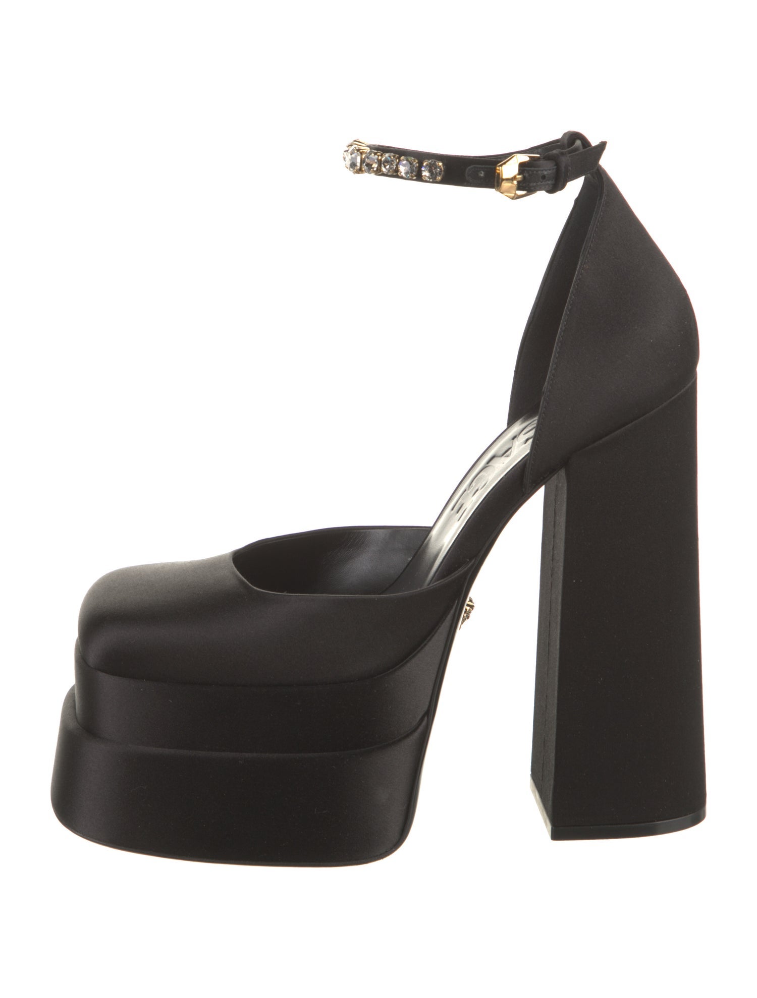 Versace Satin Crystal Embellishments D'Orsay Pumps