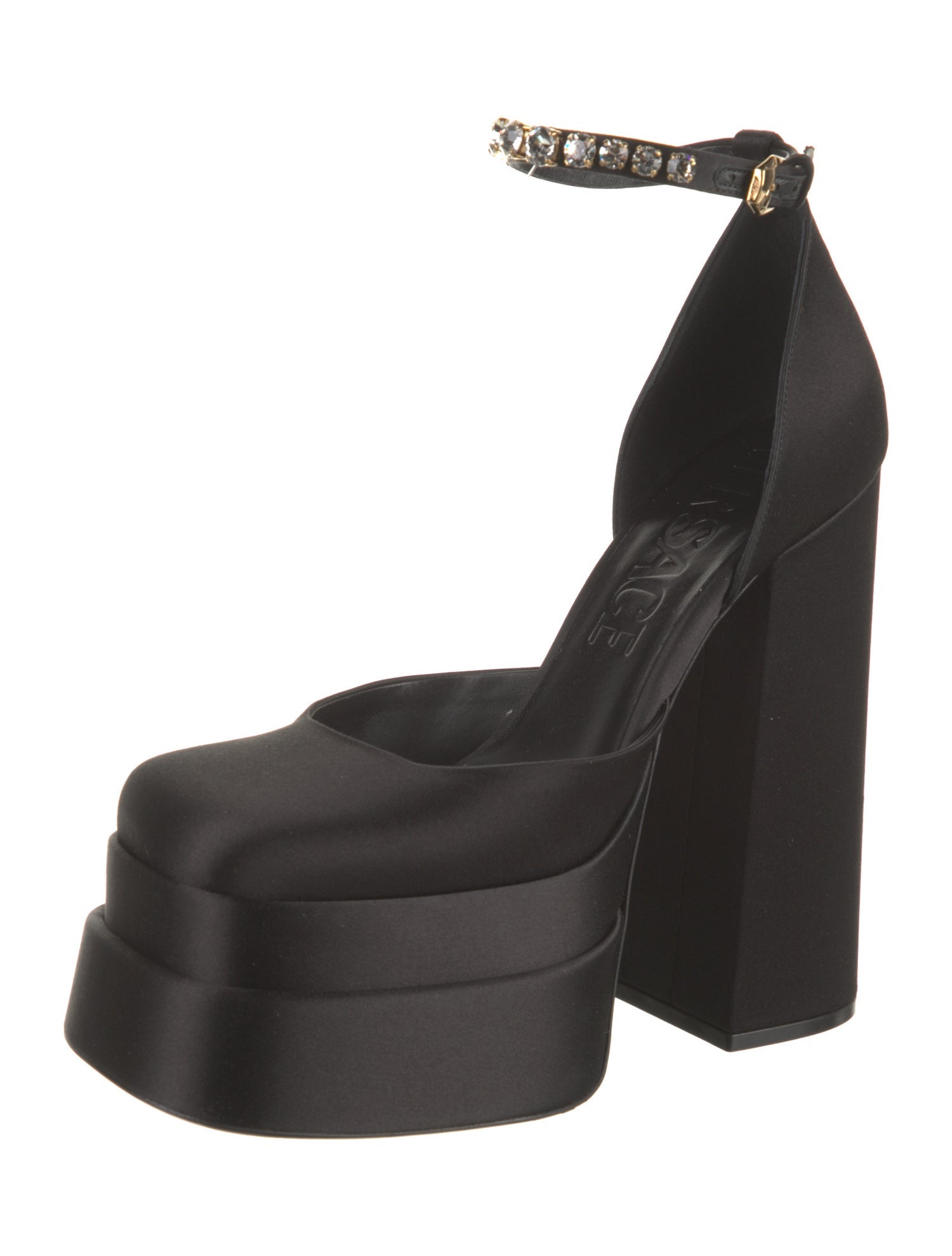 Versace Satin Crystal Embellishments D'Orsay Pumps