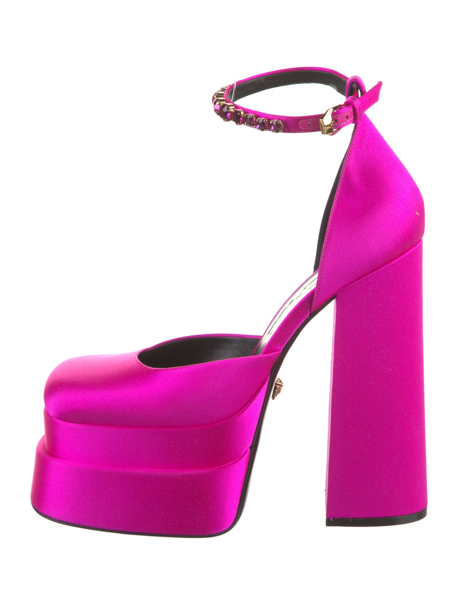 Versace Satin Crystal Embellishments D'Orsay Pumps