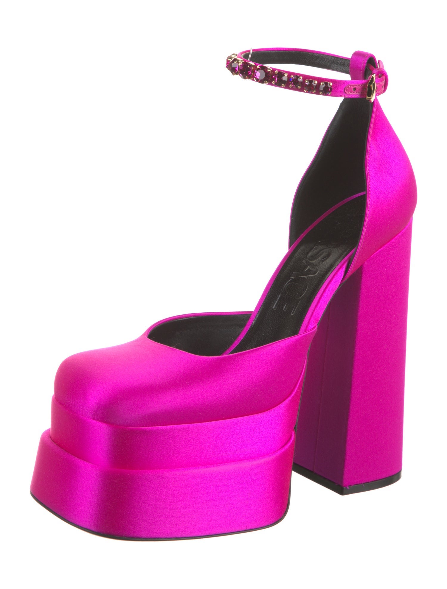 Versace Satin Crystal Embellishments D'Orsay Pumps