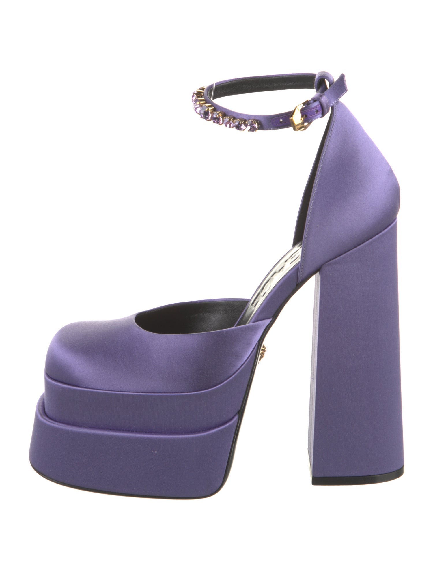 Versace Satin Crystal Embellishments D'Orsay Pumps