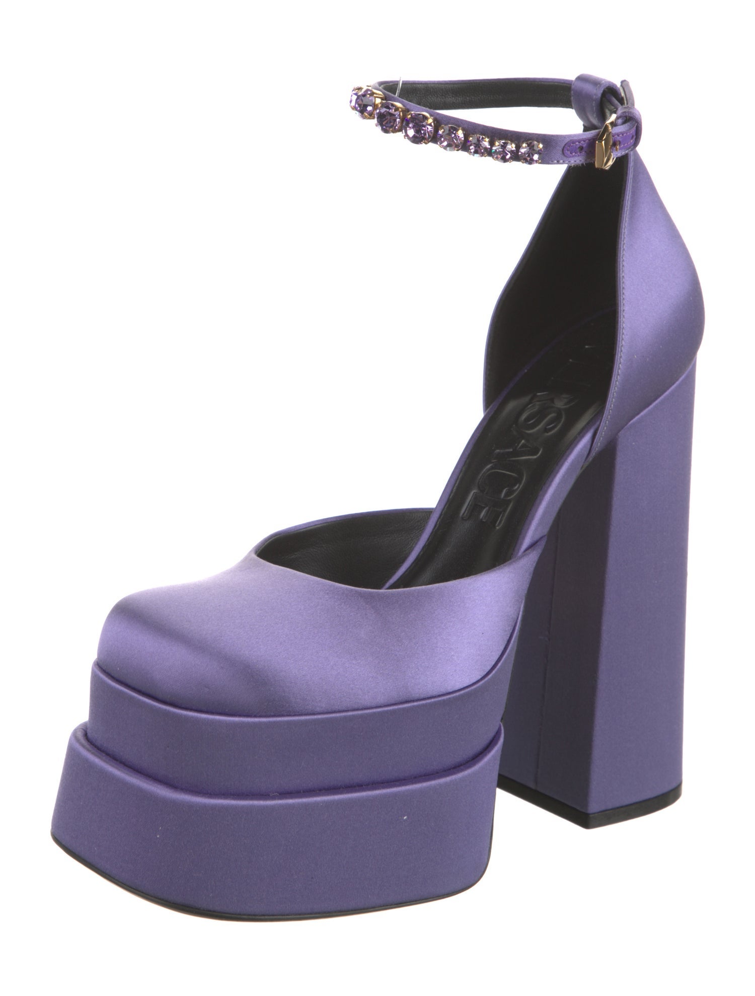 Versace Satin Crystal Embellishments D'Orsay Pumps