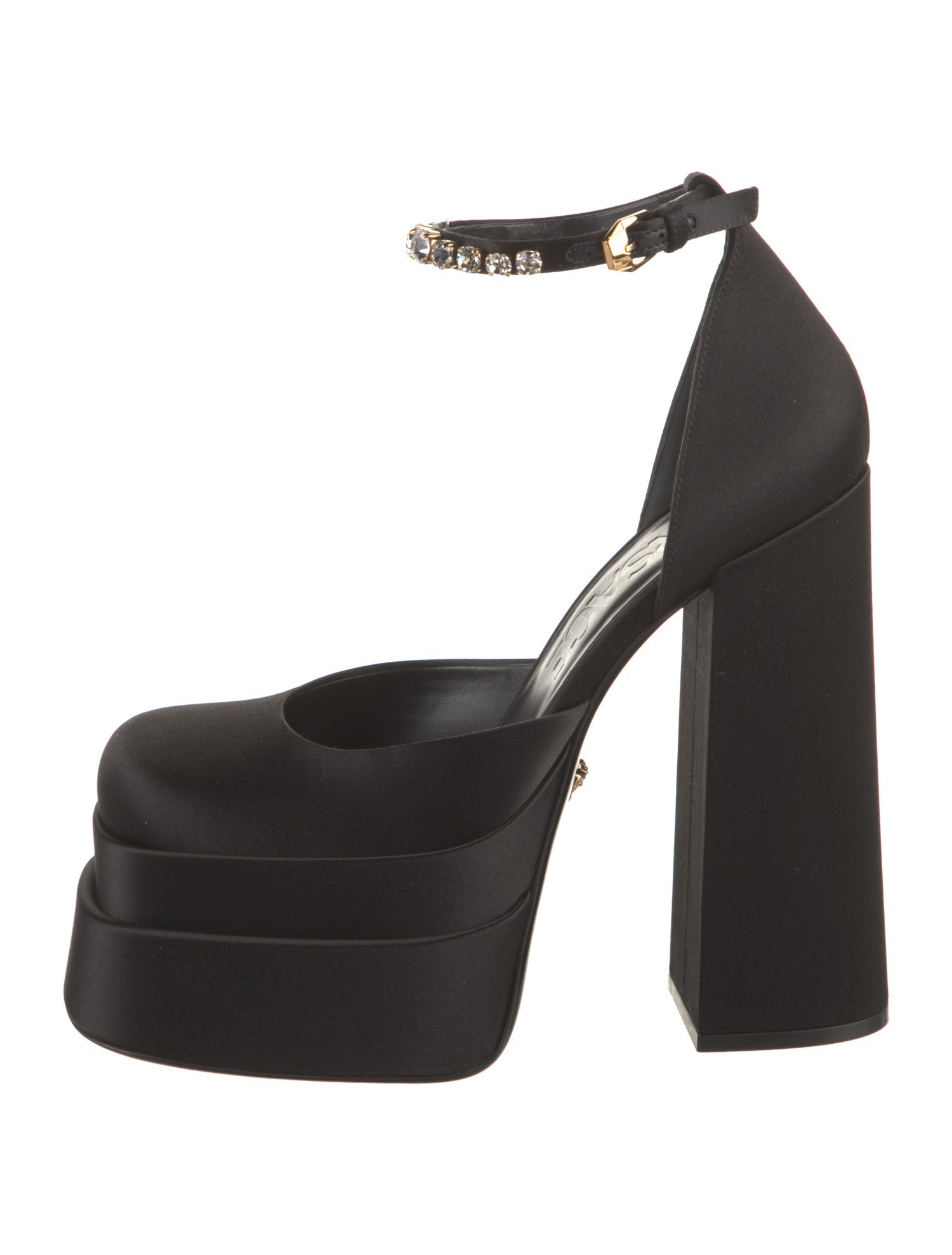 Versace Satin Crystal Embellishments D'Orsay Pumps