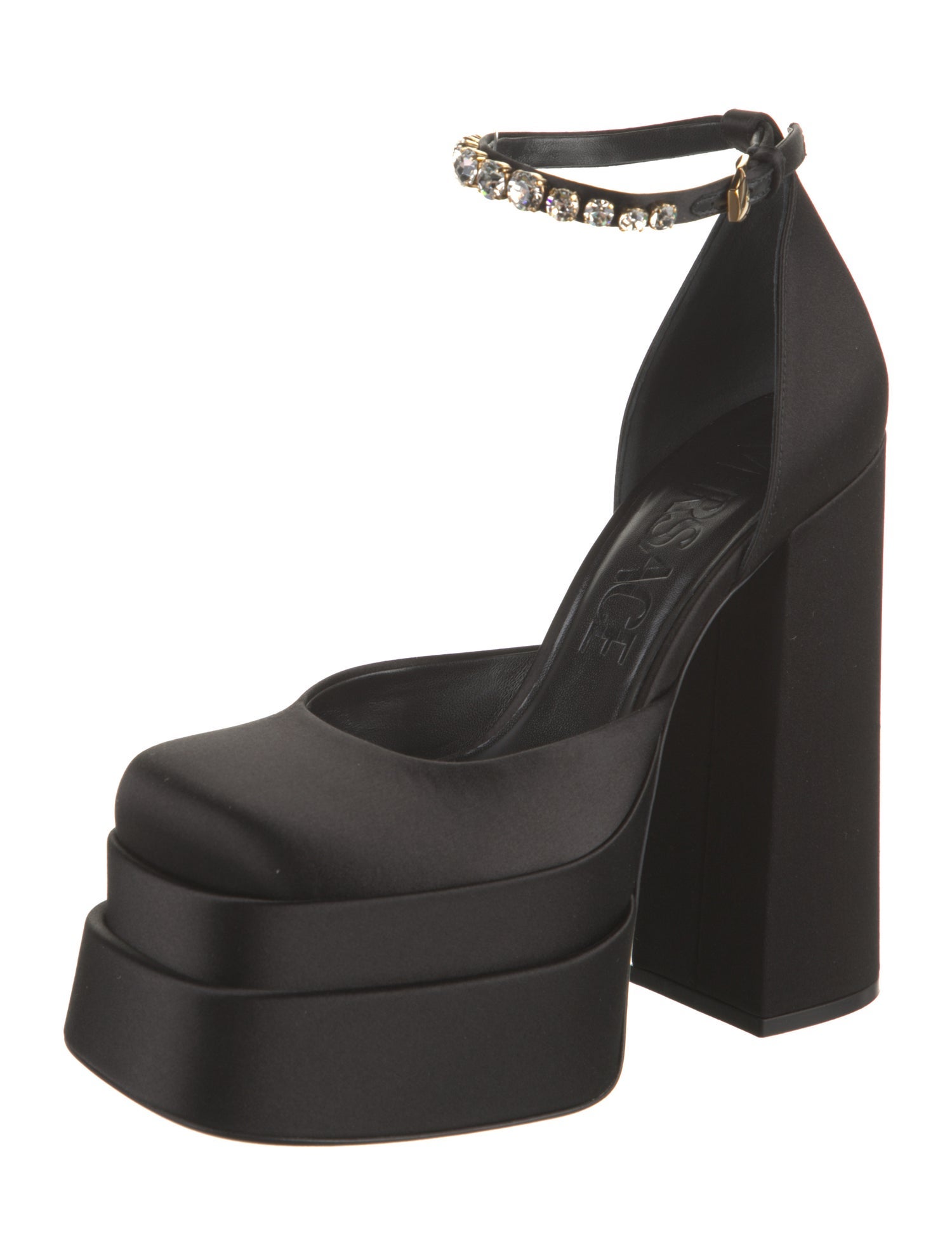 Versace Satin Crystal Embellishments D'Orsay Pumps