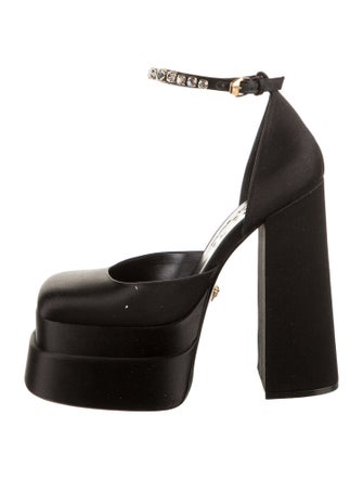 Versace Satin Leather Trim Embellishment D'Orsay Pumps