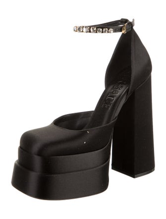 Versace Satin Leather Trim Embellishment D'Orsay Pumps