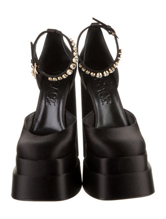 Versace Satin Leather Trim Embellishment D'Orsay Pumps