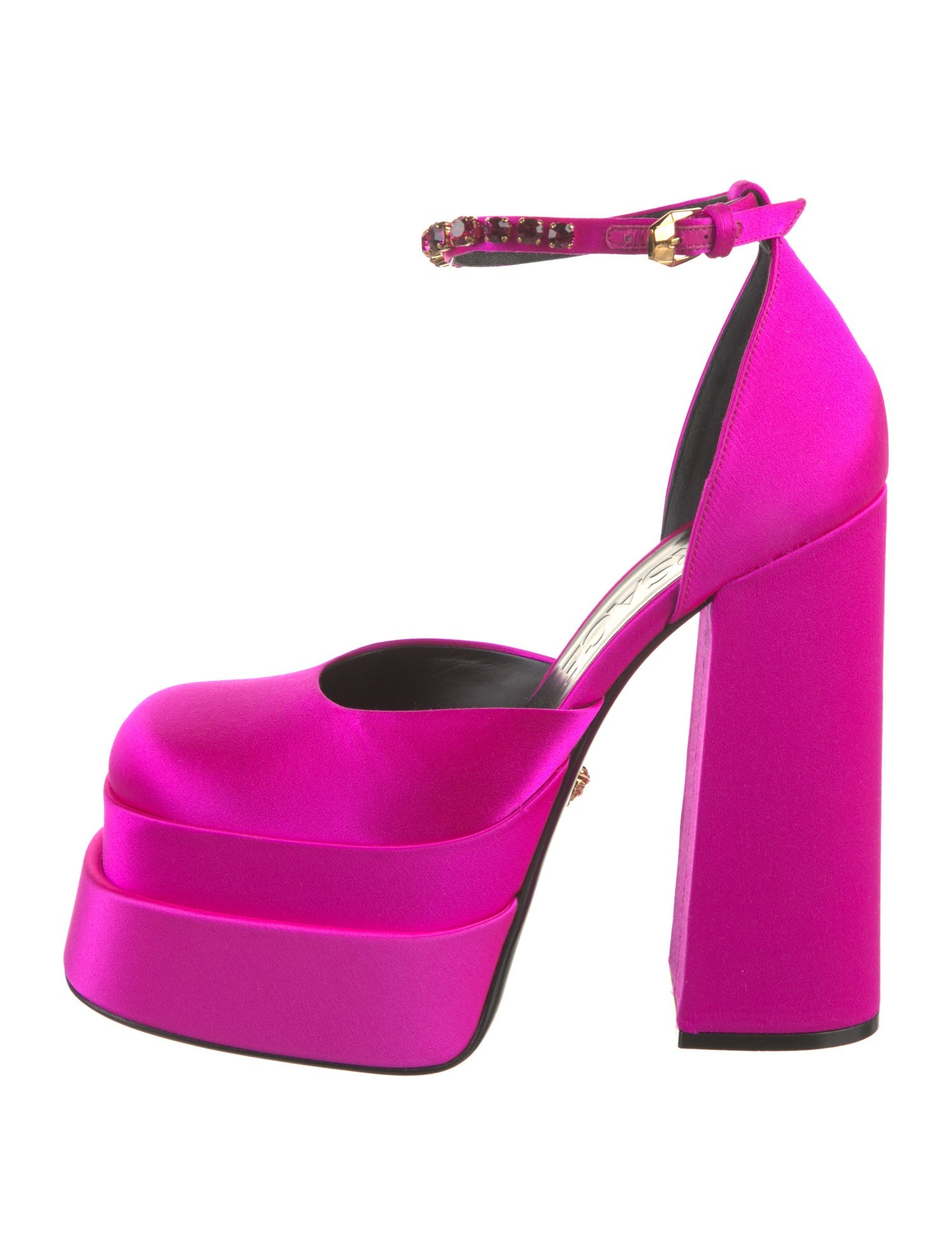 Versace Satin Crystal Embellishments D'Orsay Pumps