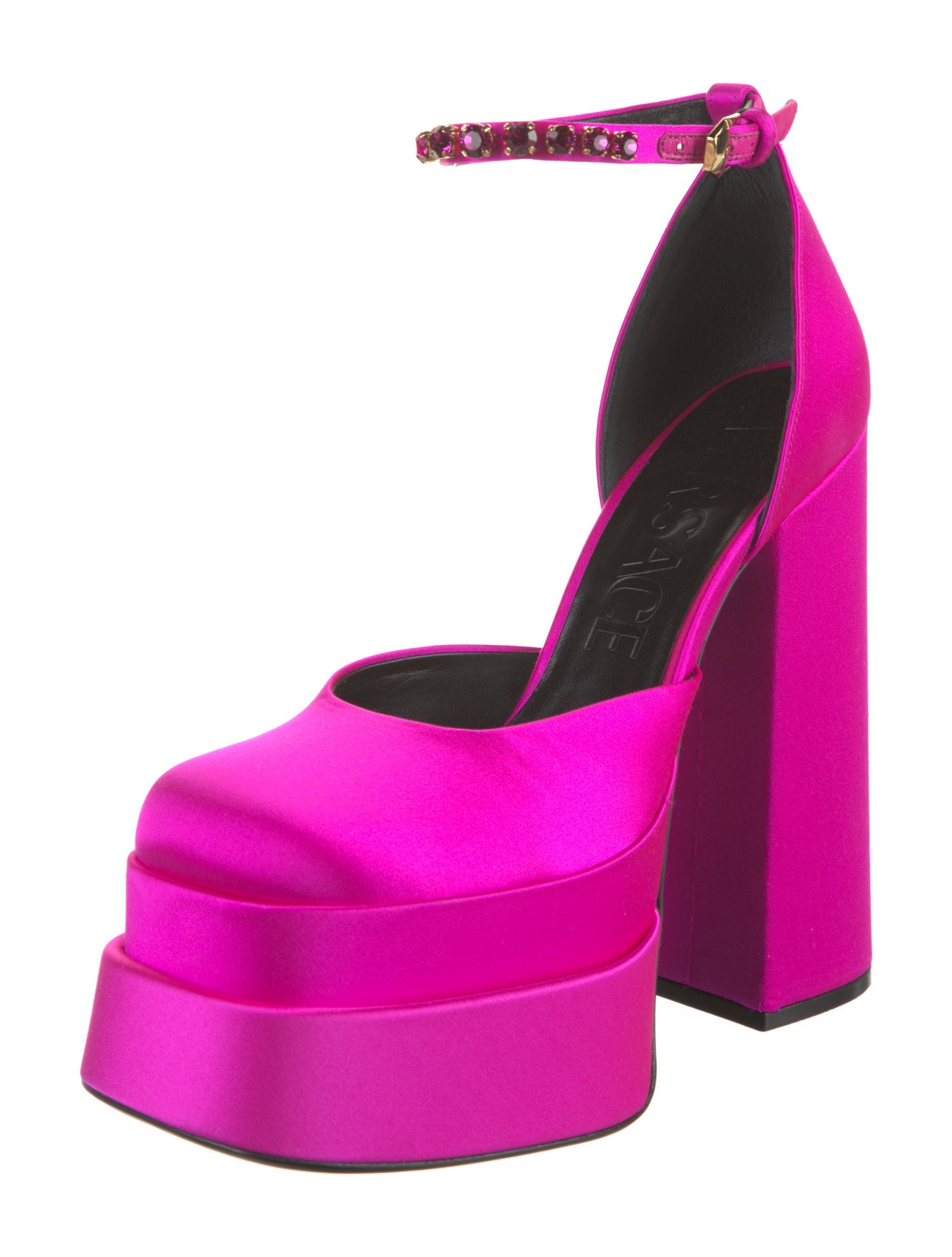 Versace Satin Crystal Embellishments D'Orsay Pumps