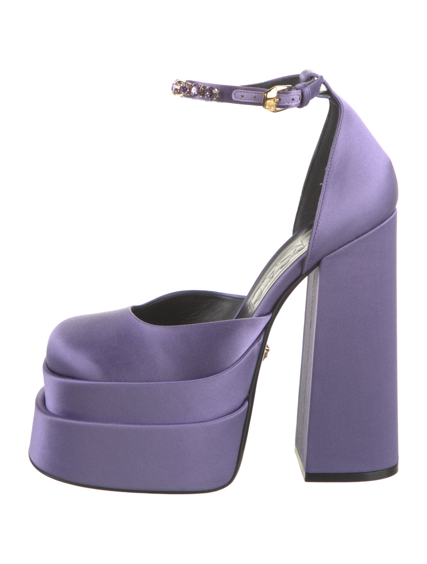 Versace Satin Crystal Embellishments D'Orsay Pumps