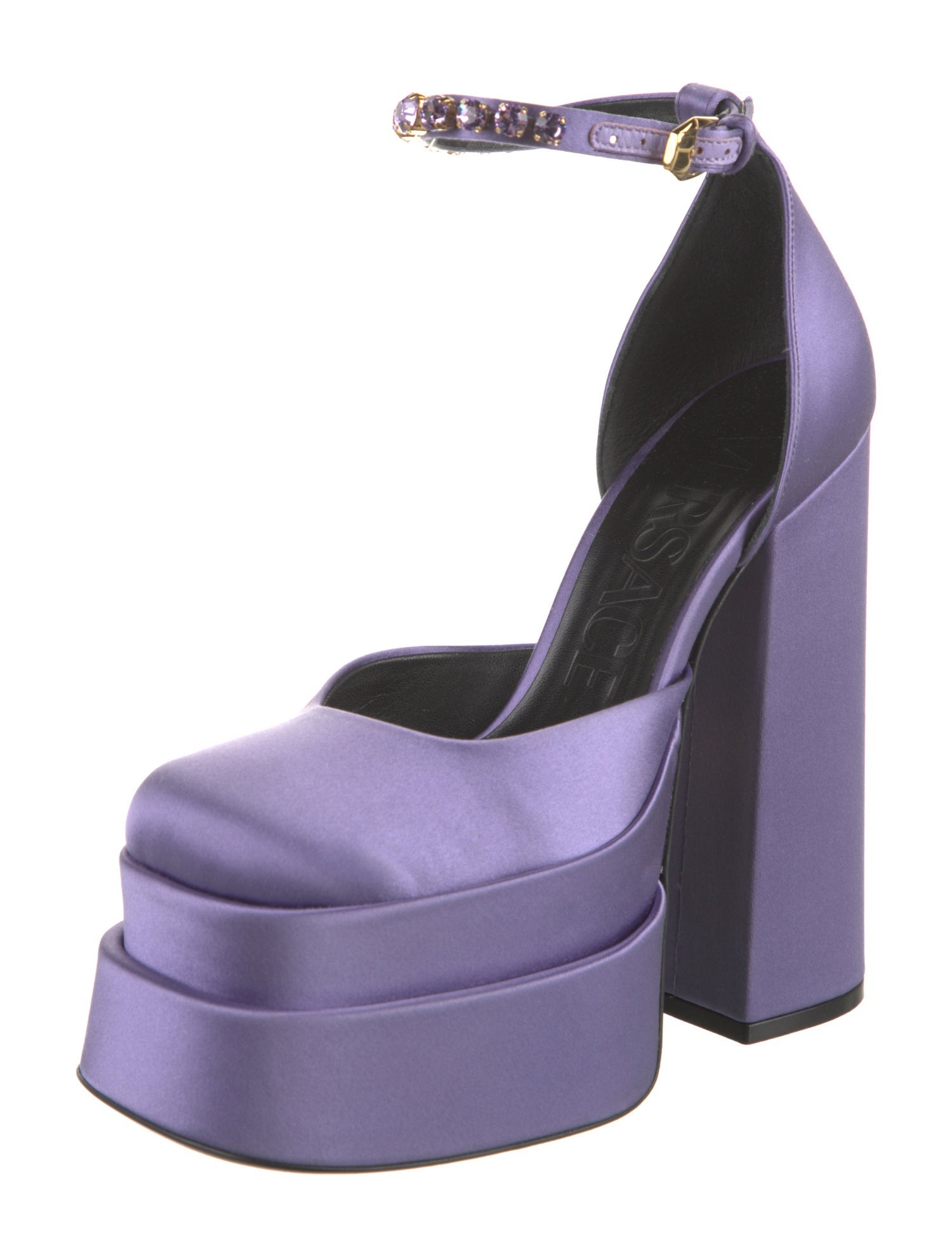 Versace Satin Crystal Embellishments D'Orsay Pumps