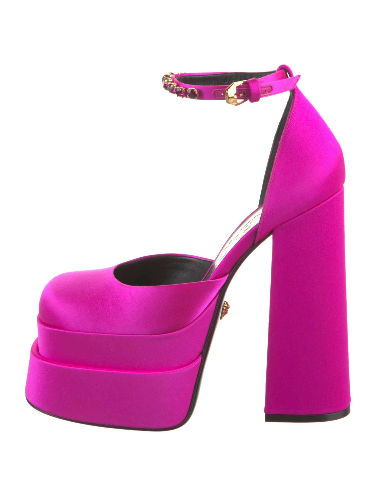 Versace Satin Crystal Embellishments D'Orsay Pumps