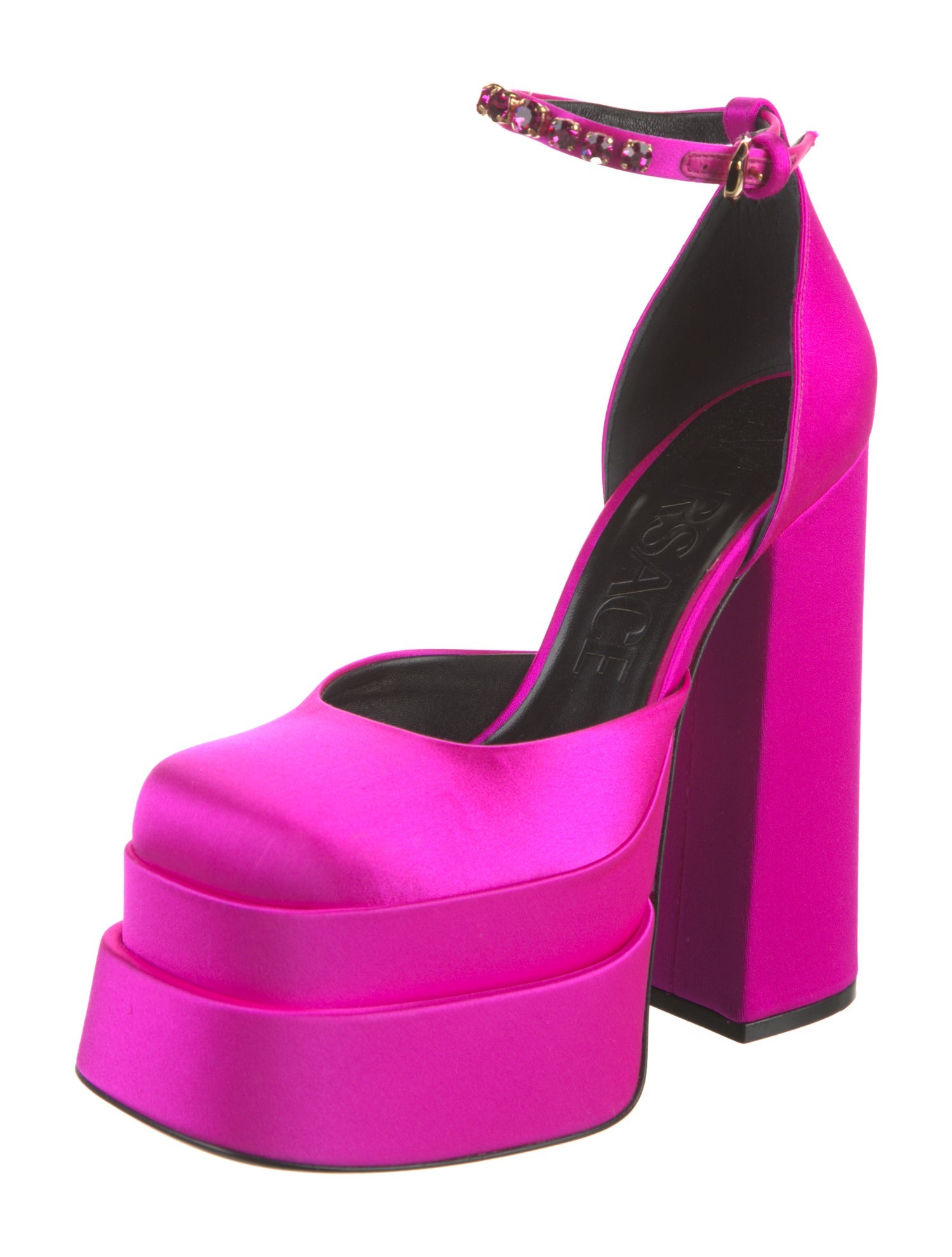 Versace Satin Crystal Embellishments D'Orsay Pumps