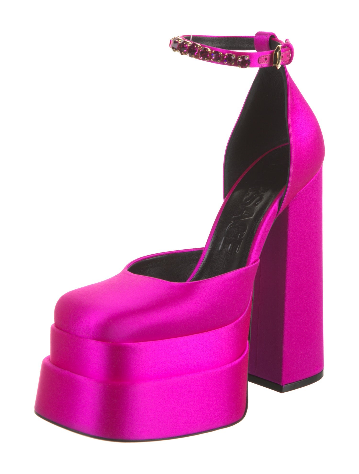 Versace Satin Crystal Embellishments D'Orsay Pumps