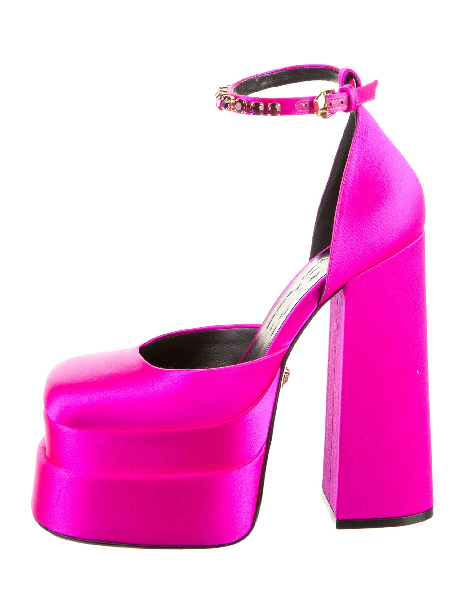 Versace Satin Crystal Embellishments D'Orsay Pumps